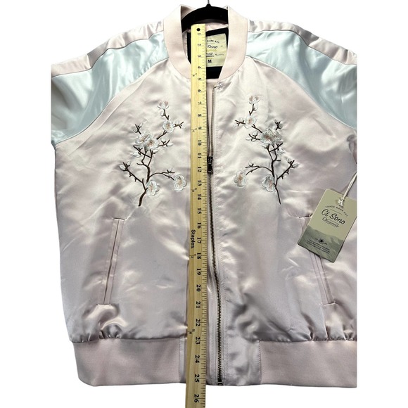 Ci Sono Womens Bomber Jacket Size Medium M Embroidered Pink Satin Coat - Picture 8 of 10
